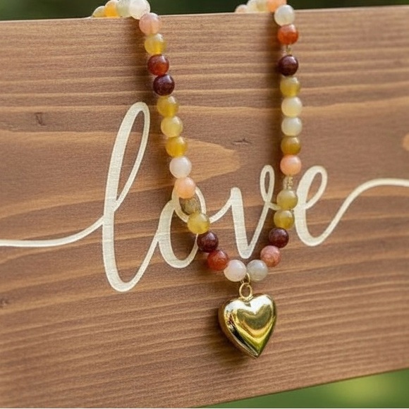 Vibrant Beaded Necklace with Gold Heart Pendant - Picture 2 of 6